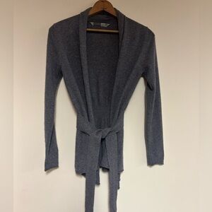 Athleta 100% Cashmere Charcoal Wrap Open Front Cardigan Attached Waist Tie XS